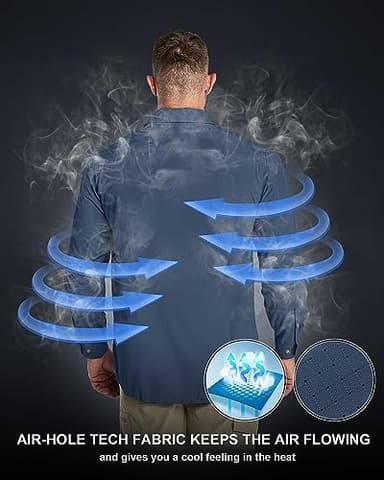 33,000ft Men's Long Sleeve Sun Protection Shirt UPF 50+ UV Quick Dry Cooling Fishing Shirts for Travel Safari Camping Hiking Navy - Image 2