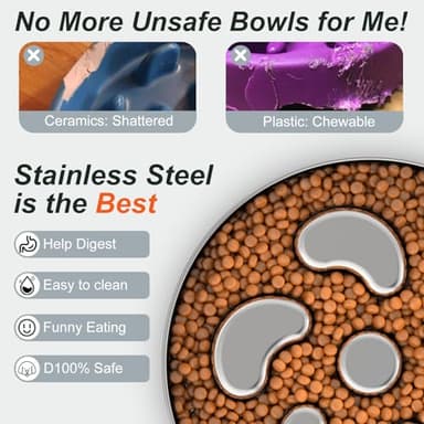 Slow Feeder Dog Bowl, Double Wall Food Grade Stainless Steel, Heavy Duty with Non-Slip Rubber Base, 2Cups Capacity for Medium Dogs to Slow Down Eating - Image 4