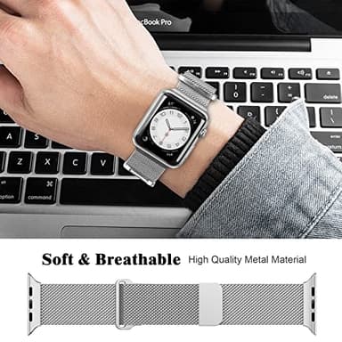 Geoumy Metal Magnetic Bands Compatible for Apple Watch Band 45mm with Case, Stainless Steel Milanese Mesh Loop Replacement Strap Compatible with iWatch Series 10/9/8/7/6/5/4/3/2/1 SE Women Men, Silver - Image 6