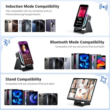 Induction Speaker with Phone Stand 5 in 1 Wireless Induction Bluetooth Audio for iPhone Android Phone Speakers Amplifier with Rechargeable Colorful Light, Birthday Gifts for Men Women Teens (Black) - Image 9