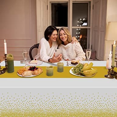 OHOME 4 Pack Disposable Plastic Table Cloths for Parties,White and Gold Rectangle Table Covers for Fall Decor Wedding Bridal Shower Birthday | Baptism Friendsgiving Thanksgiving Decorations 54" x 108" - Image 6
