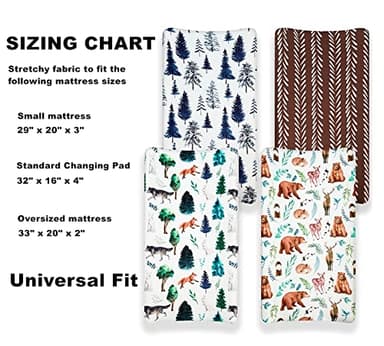 4 Pack Changing Pad Covers Woodland Forest Animals Wood Neutral Unisex Fitted Baby Changing Pad Cover Set for Baby Boys or Girls - Image 7