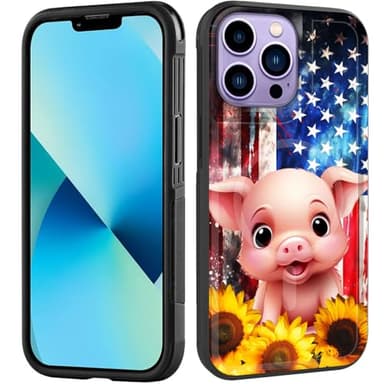ZQLPLZR Magnetic for iPhone 15 Pro Case,[Compatible with MagSafe] [Military Grade Drop Protection] Heavy Duty Shockproof Phone Case for iPhone 15 Pro 6.1'',American Flag Sunflower Pig