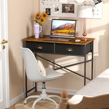 DAOUTIME Small Writing Desk for Kids Bedroom, 31.5 Inch Computer Desk for Small Spaces, Simple Desk with 2 Fabric Drawers for Home Office, Dorm, Living Room, Home Study Table, Rustic Brown - Image 5