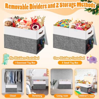 Large Toy Storage Box with Lid Divider, Sturdy Collapsible Toys Organizer Chest Kids Storage Bins Boxes Baskets for Boys, Girls, Nursery, Bedroom, Living Room, Playroom, 25"x13"x16", Gray and White - Image 6