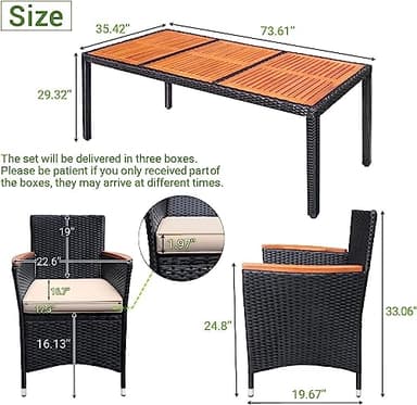 Devoko Outdoor Patio Dining Sets 9 Pieces Wicker Outdoor Dining Table and Chairs Set with Acacia Wood Table Top and Widened Armrests for Backyard, Garden, Deck (Black) - Image 9