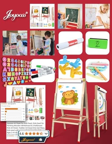 Joyooss Art Easel for Kids Easel, Foldable Toddler Easel for Painting Double Sided Whiteboard & Chalkboard, Standing Drawing Board with Paper Roll Children Easel for Kids Ages 2-4 4-8 8-12 - Image 7