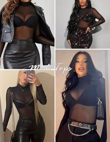 GAMISS Womens Mesh Top Long Sleeve Mock Neck Mesh Shirt Fitted Sheer Tops Mesh Undershirt Black XL - Image 4