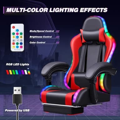 Homall Gaming Chair, Video Game Chair with Footrest and Massage Lumbar Support, Ergonomic Computer Chair Height Adjustable with Swivel Seat and Headrest (RGB Red) - Image 4