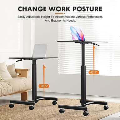Sweetcrispy Mobile Small Standing Desk - Sit Stand Portable Rolling Laptop Desk with Lockable Wheels, Adjustable Height Computer Workstations, Modern Black - Image 4