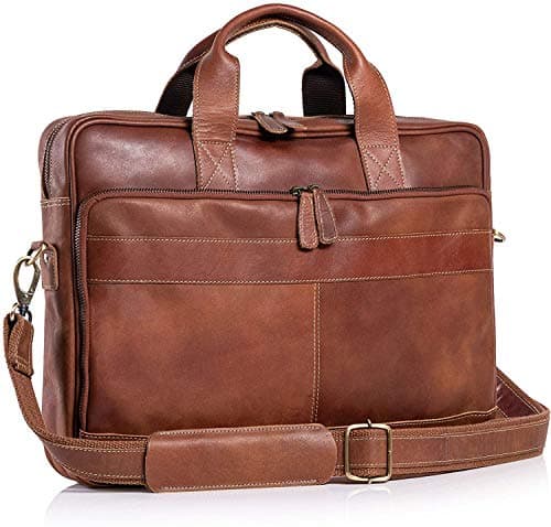 Leather briefcase 18 Inch Laptop Messenger Bags for Men and Women Best Office briefcase Satchel Bag (Tan) - Image 1