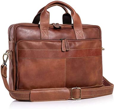 Leather briefcase 18 Inch Laptop Messenger Bags for Men and Women Best Office briefcase Satchel Bag (Tan) - Image 1