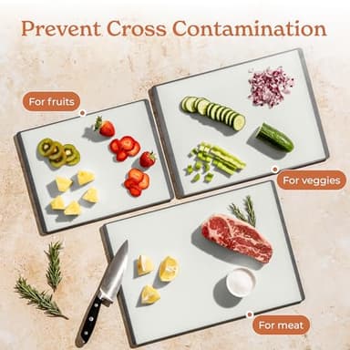 SMIRLY Plastic Cutting Board Set with Holder 3 Pieces, Non-Slip Dishwasher Safe Chopping Boards for Kitchen, Grey & White - Image 7