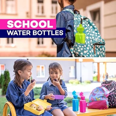 4E's Novelty Bulk Water Sports Bottles for Kids 18 oz - 12 Pack Squeeze Reusable Plastic, Neon Colors, BPA Free, Kids Water Bottles Party Favor Gift Giveaways, End of Year Student Gifts from Teacher - Image 4