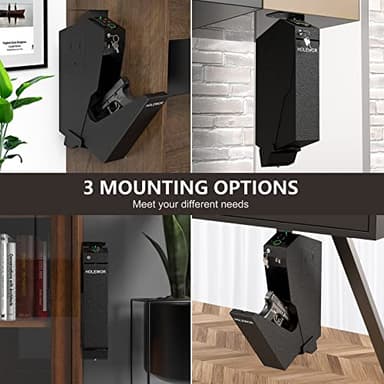 HOLEWOR Gun Safe, Biometric Gun Safe for Handgun Drop Down Pistol Safe Mounted Single Handgun Safe with Fingerprint, Passcode, Key Access for Nightstand, Desk, Bedside - Image 6