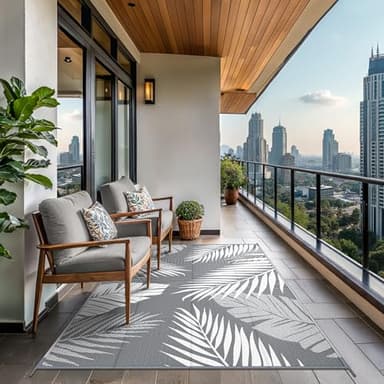 GENIMO Outdoor Rug 5' x 8' Waterproof for Patios Clearance, Reversible Plastic Straw Camping Carpet, Large Area Rugs Mats for RV, Picnic, Backyard, Deck, Balcony, Porch, Beach, Grey&White - Image 4