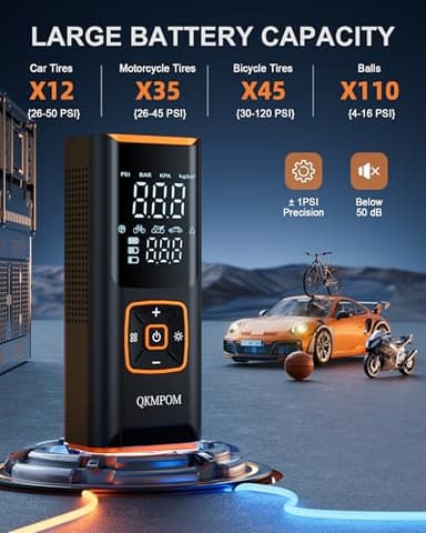 Tire Inflator Portable Air Compressor, 6X Faster 180 PSI Cordless Air Compressor, Air Pump with Pressure Gauge - Portable Tire Inflator for Car, Pickup, Motor, Bicycle, Balls and More - Image 3