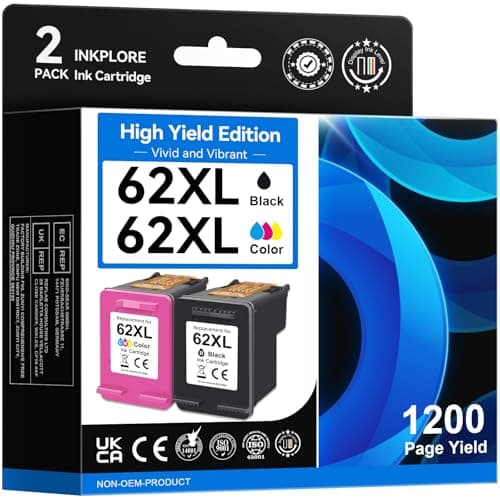 62XL Ink Cartridge Combo Pack Compatible for HP Ink 62 Black and Color Compatible for Envy 7640 7645 5660 5540 5640 5642 5665 OfficeJet 8040 5740 5746 250 200 5745 Inkjet Printer, Print, Scan, Copy - Image 1