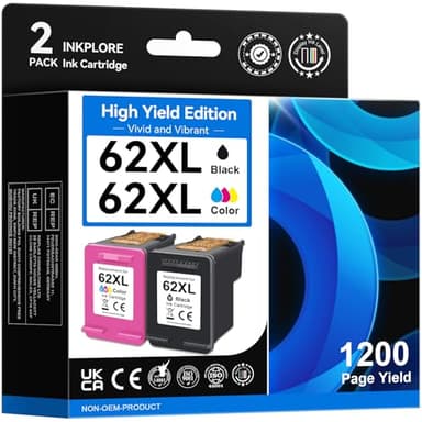62XL Ink Cartridge Combo Pack Compatible for HP Ink 62 Black and Color Compatible for Envy 7640 7645 5660 5540 5640 5642 5665 OfficeJet 8040 5740 5746 250 200 5745 Inkjet Printer, Print, Scan, Copy - Image 1