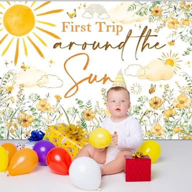 Mocsicka First Trip Around The Sun Backdrop Wildflower First Birthday Backdrop Boys Girls Sun Theme 1st Birthday Party Decoration Photo Booth Props (7x5ft) - Image 7