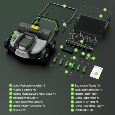 TIECTOWN 16-Inch 15.5 Amp 2-in-1 Electric Dethatcher and Scarifier with 14.5-Gallon Removable Thatch Collection Bag, Lawn Dethatcher with 5-Position Depth Adjustment, Quick-Fold, Keeps Lawn Healthy - Image 8