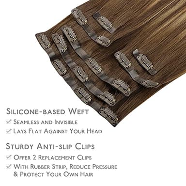 WENNALIFE Seamless Clip In Hair Extensions, 20 Inch 150g 7pcs Balayage Chocolate Brown to Caramel Blonde Hair Extensions Clip In Human Hair Invisible PU Skin Weft Natural Remy Human Hair Extensions - Image 4