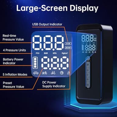 Yeaban Tire Inflator Portable Air Compressor-4X Faster 150 PSI -Rechargeable Battery & 12V DC Dual Power Supply, Smart Air Pump for Car Motorcycle Bicycle Ball with LED SOS Lighting (Black) - Image 4