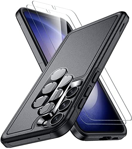 SPIDERCASE Designed for Samsung Galaxy S23 Case, [10 FT Military Grade Drop Protection], 2 Pack [Tempered Glass Screen Protector+Camera Lens Protector] Heavy Duty Shockproof Case, Black - Image 1
