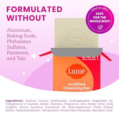 Lume Acidified Body Cleansing Bar - 24 Hour Odor Control - Removes Odor Better than Soap - Moisturizing Formula - Formulated Without SLS orParabens - OB/GYN Developed - 5 ounce (Clean Tangerine) - Image 4
