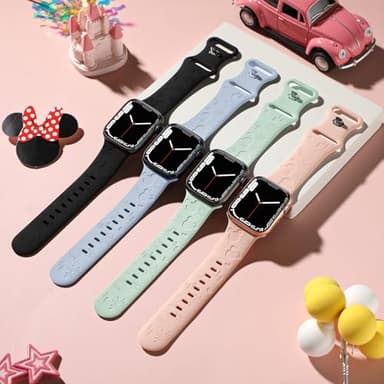 4 PACK Engraved Silicone Bands Compatible with Apple Watch Band 40mm 38mm 41mm 42mm 44mm 45mm 46mm 49mm Women Breathable Soft Cute Sport Replacement Strap for iWatch SE Series 10 9 8 7 6 5 4 3 2 1 - Image 2
