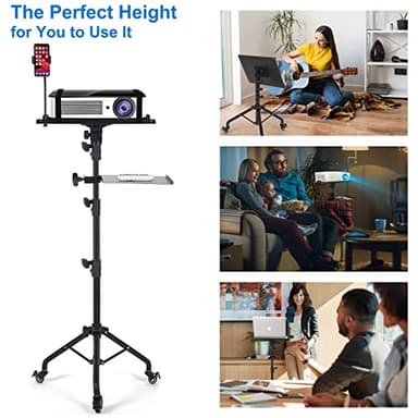 Tossbiss Laptop Tripod on Wheels with 2 Shelves, Portable Projector Floor Stand Adjustable Height 25.9 to 51.8 Inch with Phone Holder - Image 5