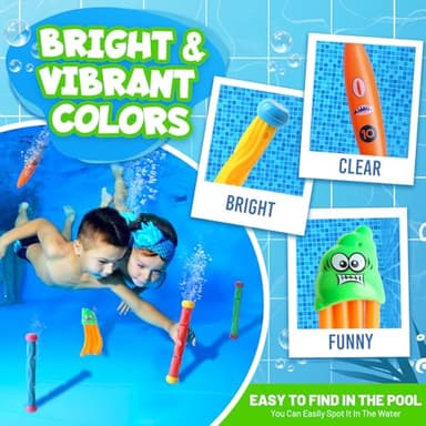 Dive Rings Pool Toys Adults, 10 Pcs Diving Pool Toy for Kids Ages 4-8, Shark Torpedo Dive Set, Octopus Toddler Water Fun Toys, Summer Essentials Underwater Swimming Throwing Gifts for Boys & Girls - Image 4