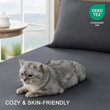 FreshCulture Queen Sheet Set - Ultra Soft Sheets for Queen Size Bed - Brushed Microfiber - Deep Pockets - Easy Care - Cooling & Breathable - 4 Pieces Hotel Luxury Queen Bed Sheets (Dark Grey) - Image 5