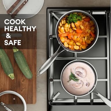 COOKER KING 3 Quart Stainless Steel Saucepan, Nonstick Sauce Pan, Ceramic Suce Pot with Tempered Glass Lid, Induction Pot Compatible with All Cooktops, Dishwasher & Oven Safe(PFAS/PFOA/PTFE Free) - Image 4