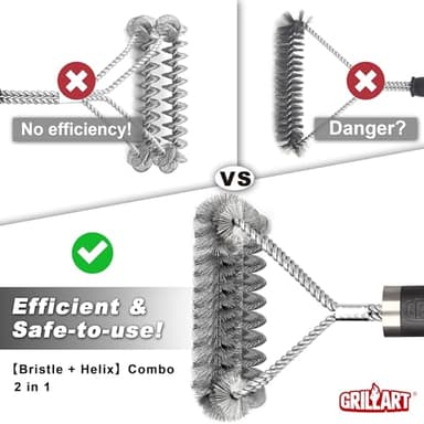 GRILLART Grill Brush [Wire + Helix] Combined BBQ Brush - Safe & Efficient Grill Cleaning Brush - 18" Grill Cleaner Brush Scrubber for Gas/Porcelain/Charbroil Grates – BBQ Accessories Gifts for Men/Dad - Image 3