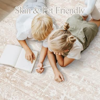 Soalmost 8x10 Area Rugs for Living Room, Stain Resistant Washable Rugs for Dining Room, Kitchen, Floral Vintage Non-Slip Thin Large Beige Rug - Image 5