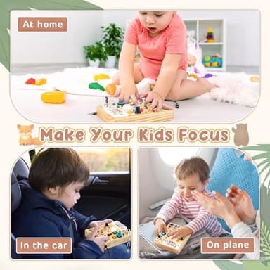 Joyreal Wooden Busy Board with LED Lights, Montessori Sensory Toys for Toddlers, Activity Fidget Board Travel Toys for Fine Motor Skills & Learning, Gifts for 1-3 Year Old Boys & Girls (Forest Theme) - Image 7