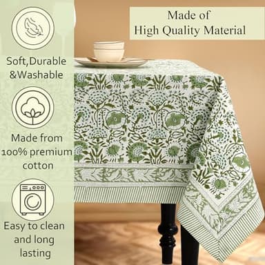 CPC Tablecloth 100% Cotton 60x90 Inch Indian Block Print Rectangle Table Cover, Washable Table Cloth for Weddings, Spring/Summer, Barbeque - Agate Green - Image 7
