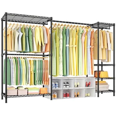 Ulif E10 Clothes Rack（With Stretchable Hanger Rod）Freestanding Clothing Racks for Hanging Clothes，Adjustable Closet Organizer System，Portable Garment Rack 73-97"W x 15" D x 72" H，Max Load 800LBS，Black - Image 1