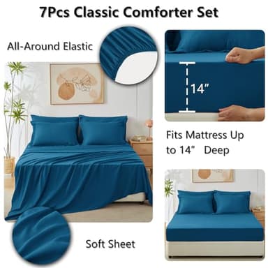 CozyLux Queen Comforter Set Teal - Bed in a Bag Queen Size 7 Pieces, Luxury Soft Bed Set for All Seasons, Bedding Set with Down Alternative Comforter, Sheets, Pillowcases & Shams - Image 5