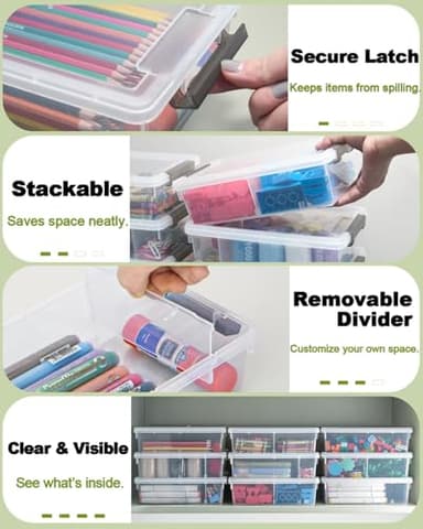 GEOPHIA 6 Pack Extra Large Pencil Box with Removable Divider, Thickened Pencil Case Bulk, Clear Crayon Marker Organizer Stackable Plastic Small Storage Containers for Pen Craft School Supplies(Grey) - Image 7