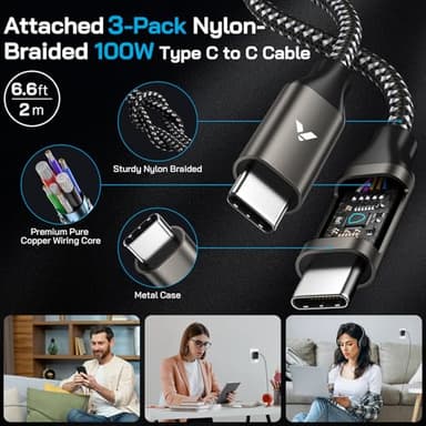 45W Super Fast Charger USB C, 45 Watt Type-C Android Phone Charger Fast Charging Block with 3X 6.6FT Type C Cords for Samsung Galaxy S25 Ultra/S24 Ultra/S24+/S23 Ultra/S23+/S22 Plus, Tab S9/S8 Ultra - Image 7