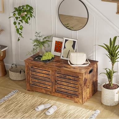 DINZI LVJ Storage Chest, 43.3” Wooden Toy Box with 2 Safety Hinges, Retro Entryway Shoe Storage Bench with Flip-Top, Sturdy Large Storage Trunk for Living Room, Bedroom, Easy Assembly, Rustic Brown - Image 6