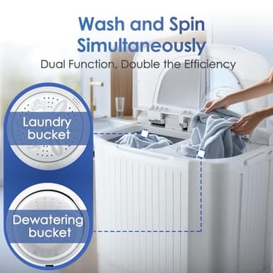 Anypro Portable Clothes Washing Machine, Twin Tub 28 Lbs Capacity Compact Mini Small Laundry Washer and Dryer Combo 2 In 1 Washer (18 Lbs) & Spinner (10 Lbs) for Apartments, Dorms, RV, Camping - Image 3