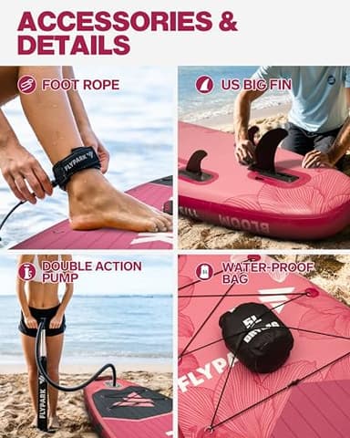 Flypark 11'x34 Inflatable Paddle Boards, Extra Wide SUP for 420lbs/3Adults, Yoga Stand Up Paddle Board, 110L Backpack, 15 D-Rings, Shoulder Strap, US-Fin, 2-Action Pump - Image 7