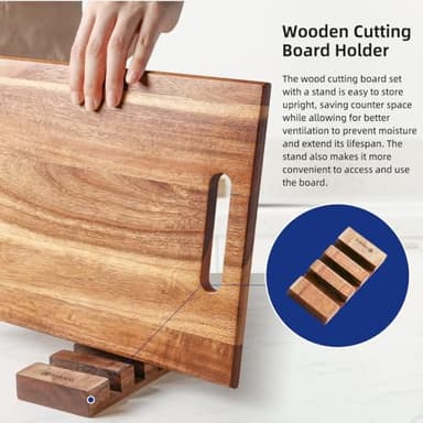 YUSOTAN 3-piece Acacia Wood Cutting Board Set for Kitchen, Large Wooden Cutting Board Set with Handle, Thick Chopping Board, Butcher Block Wooden Trays for Meat, Fruit Vegetable and Cheese - Image 6