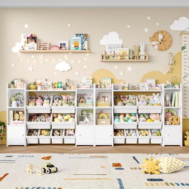 FOTOSOK 55''Large Toy Storage Organizer with 8 Toy Bins, Toy Organizers and Storage with Shelf and 6 Storage Cubbies, Bookshelf for Kids, Playroom Organization and Storage Bins, White - Image 5