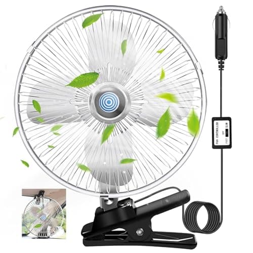 10-Inch Silver Cigarette Lighter Fan, Two-Speed Adjustment, 360-Degree Rotation Truck Fan, Clip-On Design 12 Volt, Perfect for Cars, Trucks, RVs and More(Cord Length 6.56FT) - Image 1