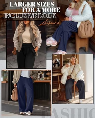 Neer 3 Pack Women Plus Size Wide Leg Yoga Pants High Waist Sweatpants Plus Size Palazzo Pants Lounge with Pockets(Black, Dark Gray,Dark Blue,X-Large) - Image 3