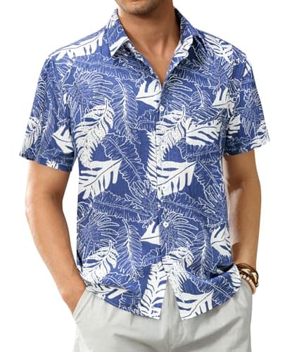 DEMEANOR Hawaiian Shirt for Men Short Sleeve Floral Button Down Shirt Tropical Hawaiian Shirts Casual Linen Shirts Beach - Image 1